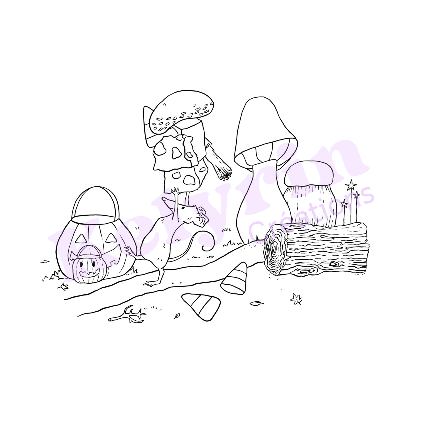Page de coloriage - Souris prépare Halloween