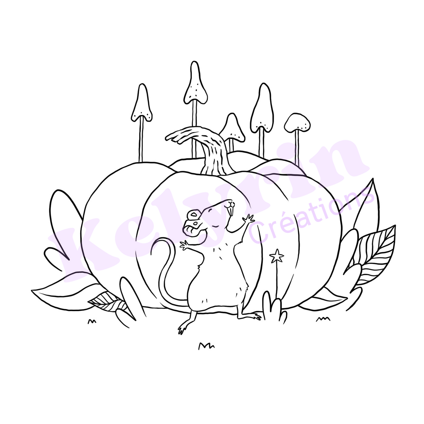 Page de coloriage - Souris citrouille géante