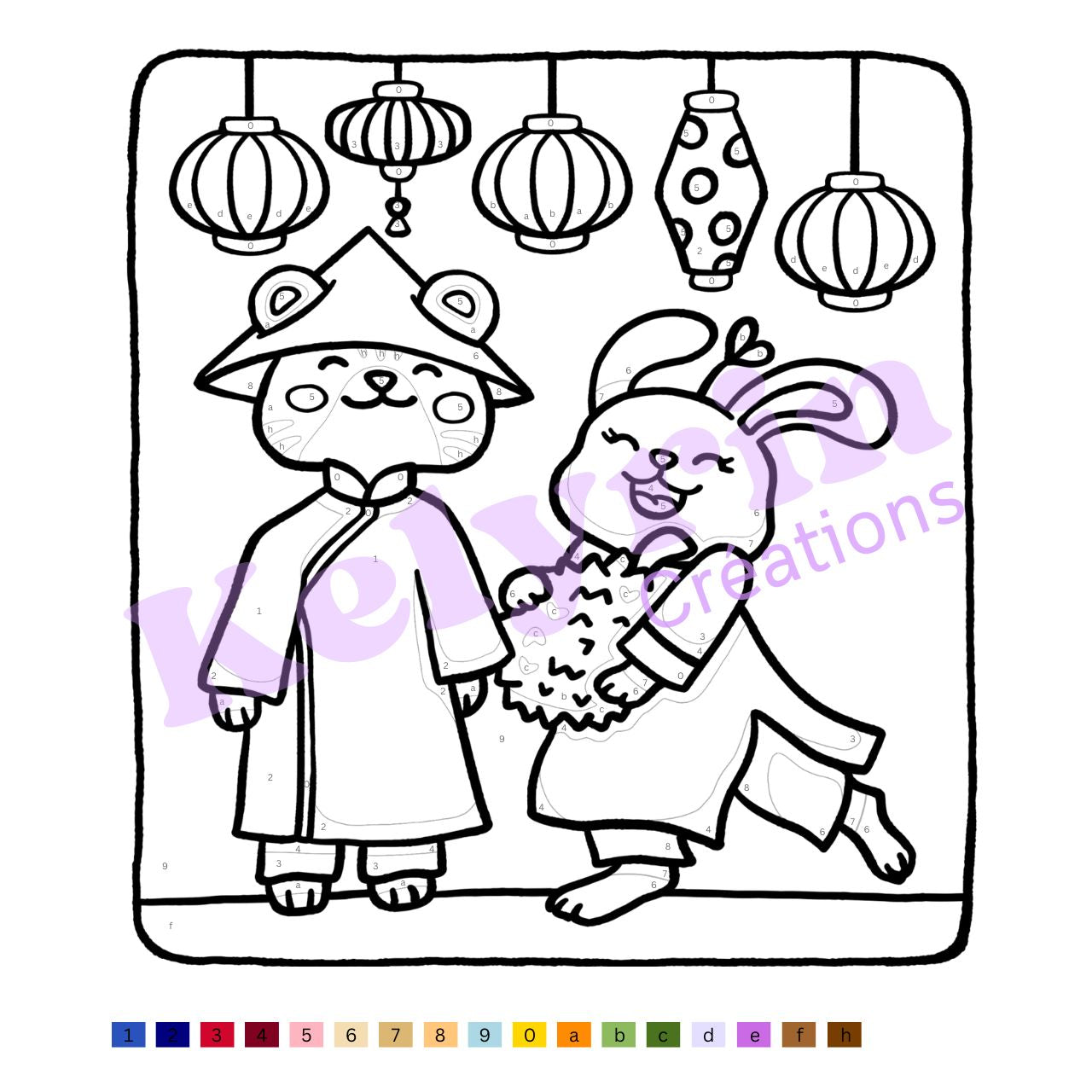 Page de coloriage - Lampions et gourmandises (colo à chiffres)